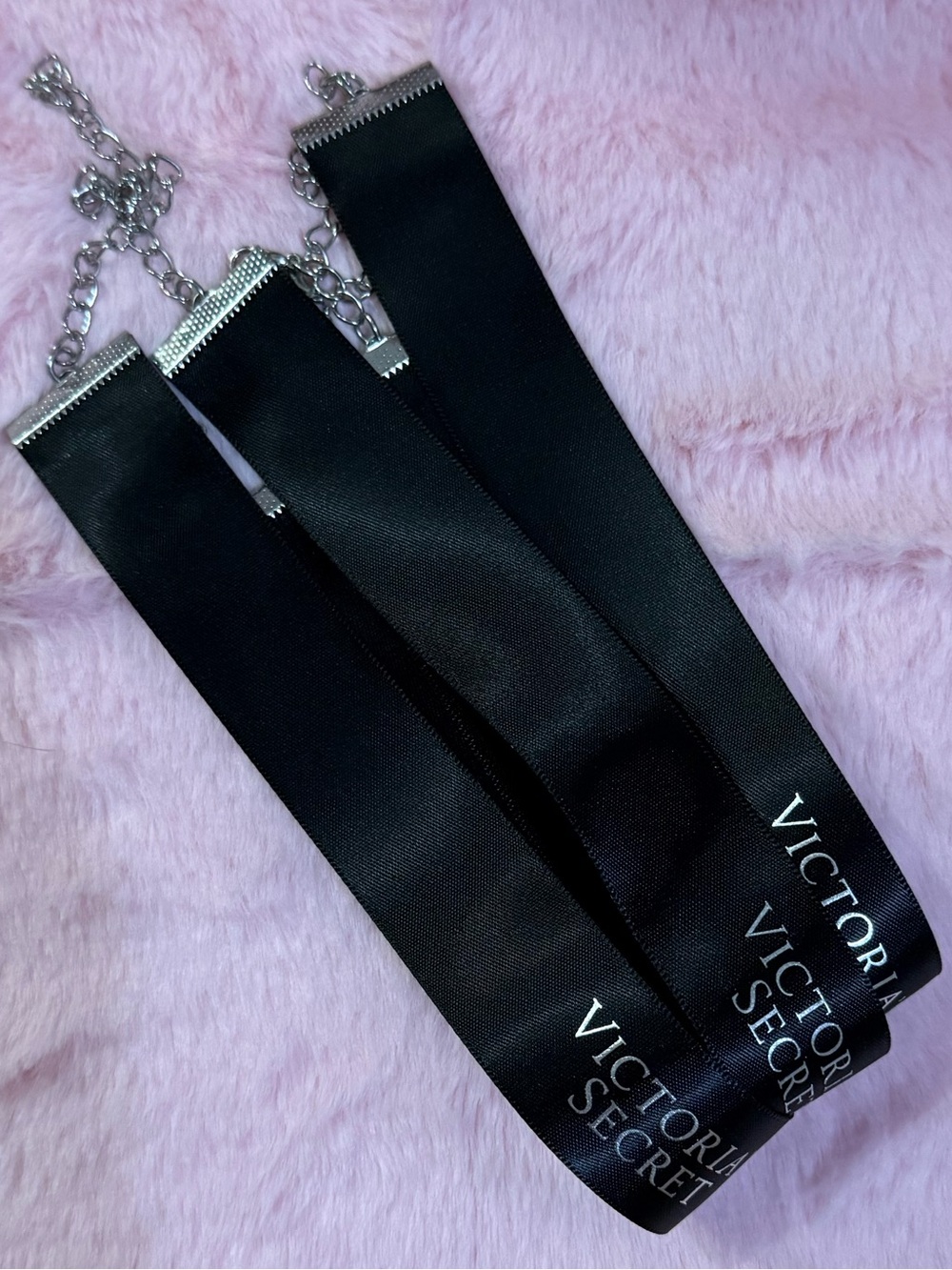3 Victoria's Secret Black Satin Logo Ribbon Choker Necklace